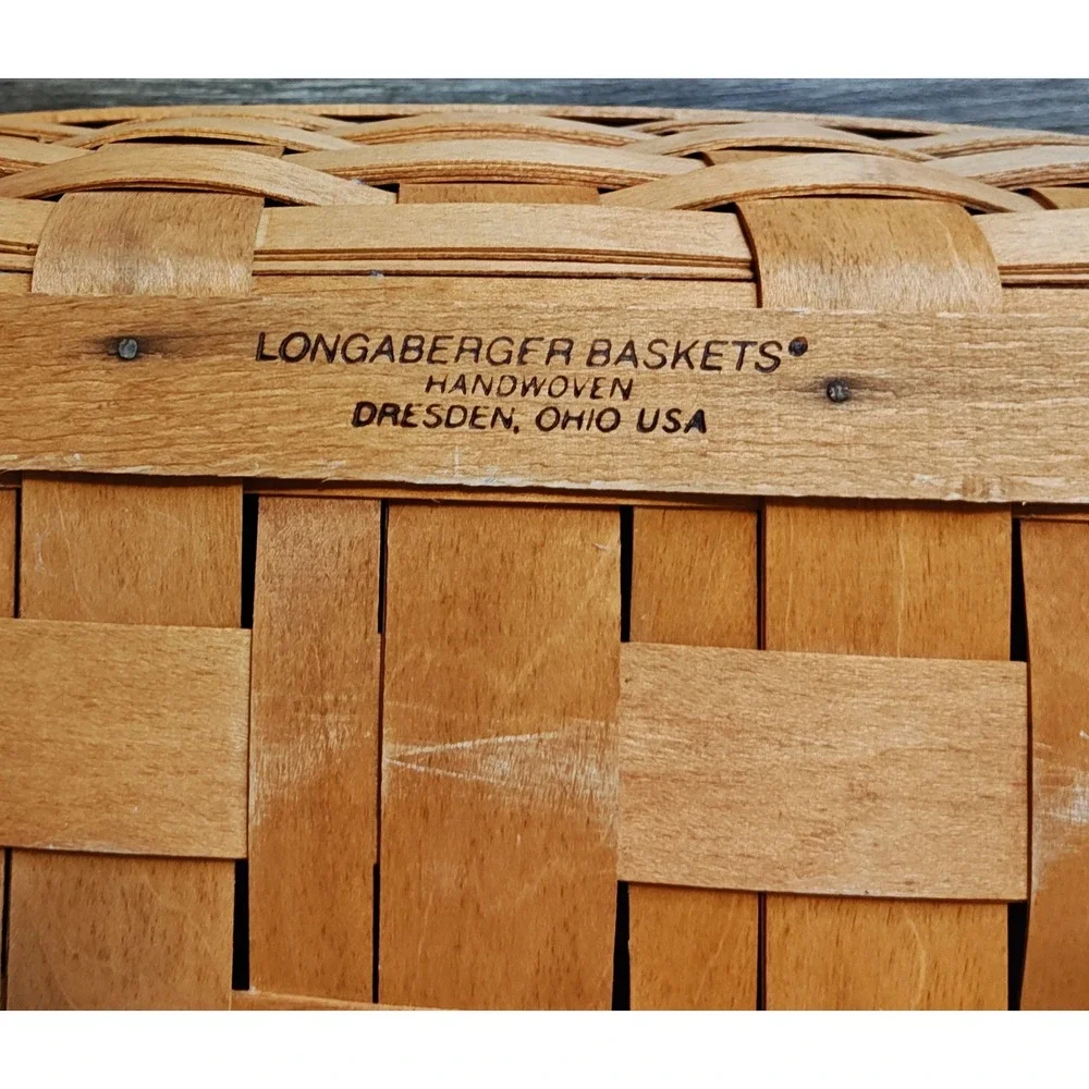 Longaberger 1995 Storage Solutions‎ Woven Wood Basket 8 Leather Handles Signed